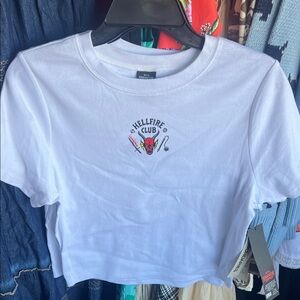 Hellfire Club White Graphic Crop Top
